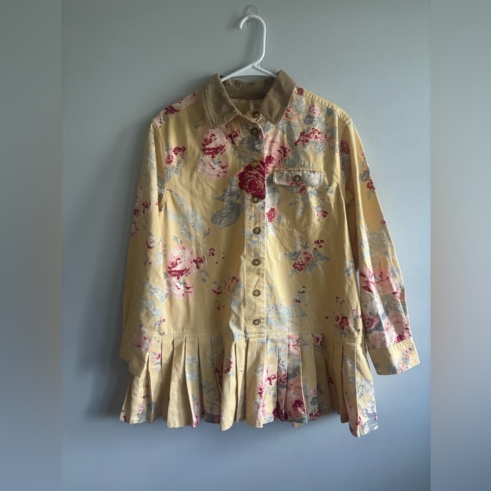 Free People Connor Printed Mini Dress Pleated Long Sleeve Cotton XS - Picture 2 of 7